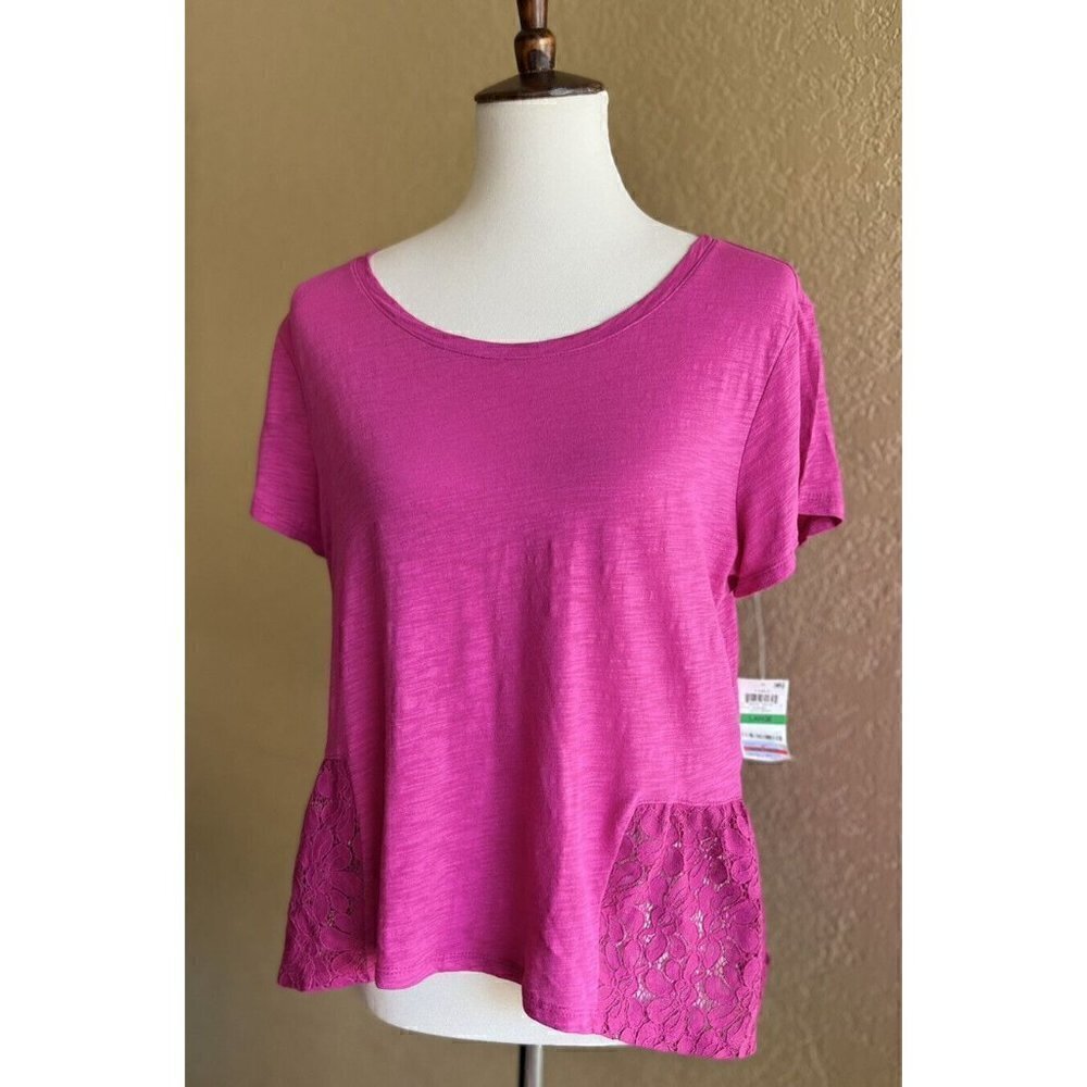 Maison Jules Women's Bold Berry Peplum High Low Cotton Tee Shirt Top Size L